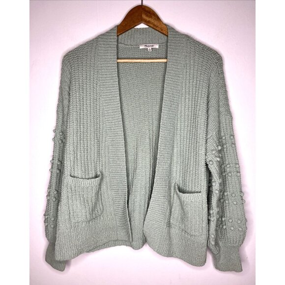 Madewell Bobble Cardigan Mint Green Cable Knit Open Cardigan Sweater Medium - Picture 1 of 9